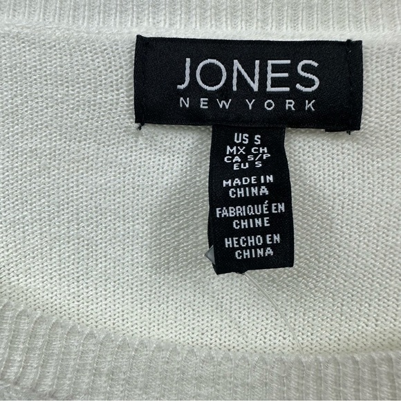 Jones New York Long Sleeve Round Neck HolidayWhite Sweater, Black Rhinestones, S - Picture 8 of 10
